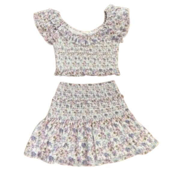 Loveshackfancy Saba Cropped Shirred Floral-Print Voile Top and Camilla Skirt M/L - Picture 12 of 13